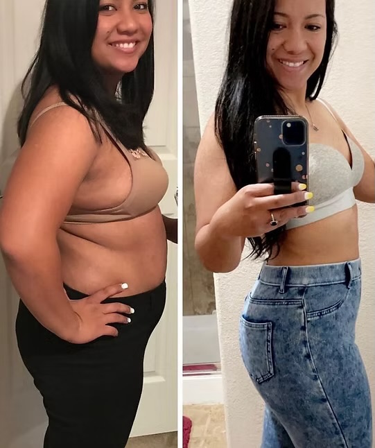 Antes e depois de mulher que desinchou a cintura com a Dieta da Selva